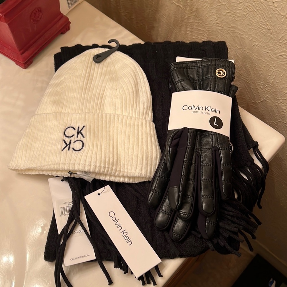 Calvin Klein Hat and Gloves and scarf